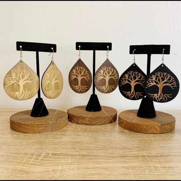 Wooden Tree of Life Earrings - Picture 2 of 2